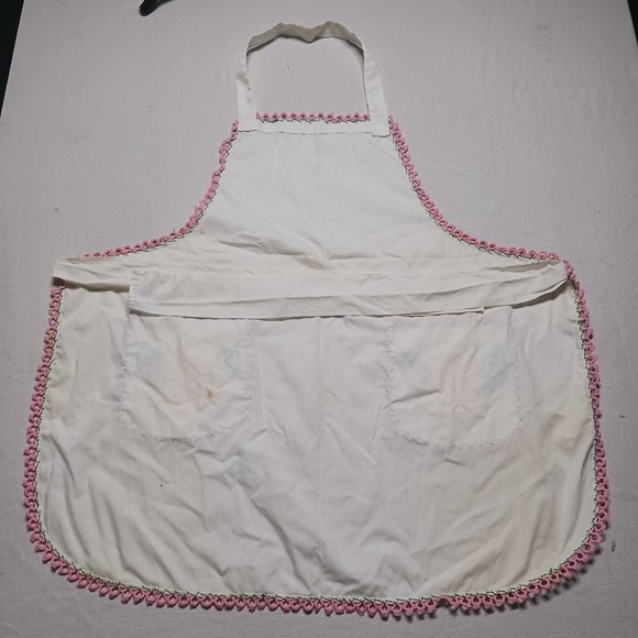 VTG Apron Floral Handmade Embroidered Pockets Bib Smock Pink Cottage farmcore - Picture 5 of 13